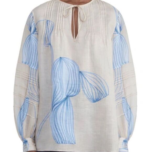 Lafayette 148 Winding Leaf Print Gemma Cloth Blouse In Dune-W1 - Picture 1 of 5